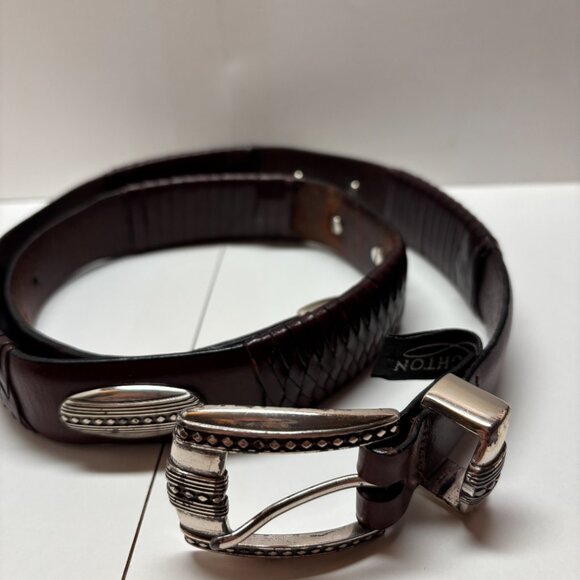 Brighton Leather Brown Belt Silver Concho and Woven Details Size 34 main image 12